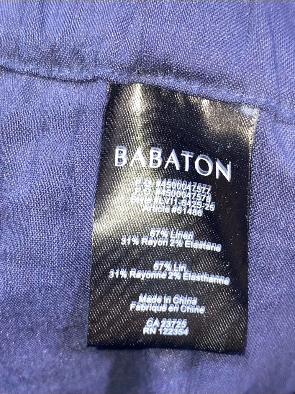 Aritzia Babaton Linen Blend Navy Blue Pull On Drawstring Trouser Pants